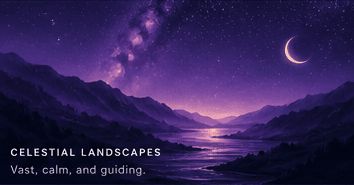 Celestial landscape beneath a crescent moon